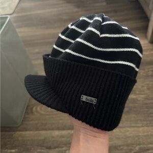 Black and White Striped Visor Beanie